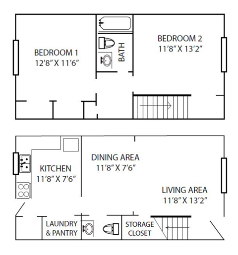 2 Bedroom 1.5 Bath Townhouse